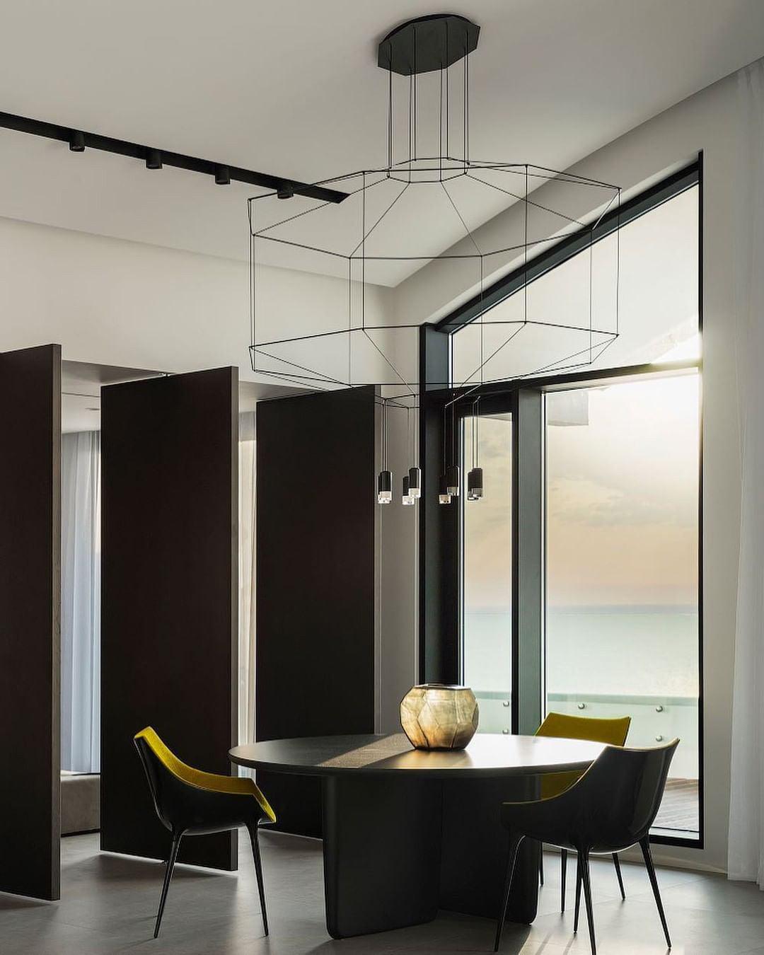 Modern Geometric LED Wire Pendant Lamp Contemporary Black Chandelier Lighting
