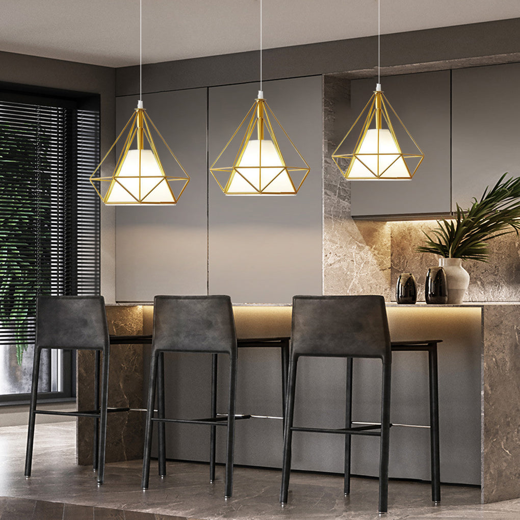 Modern Geometric Metal Cage LED Pendant Light for Kitchen Island and Dining Room Lighting
