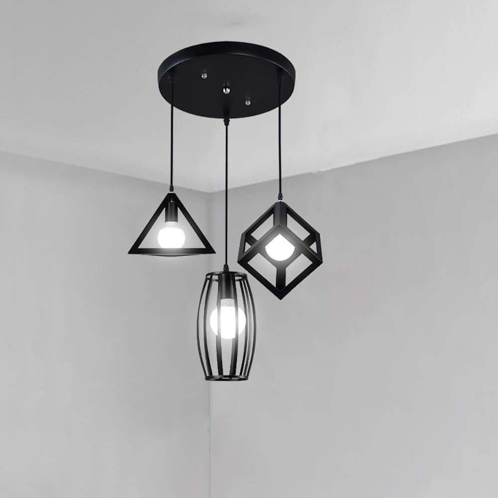 Modern Geometric Metal Pendant Light for Kitchen Island and Dining Room Black Industrial Hanging Lamp