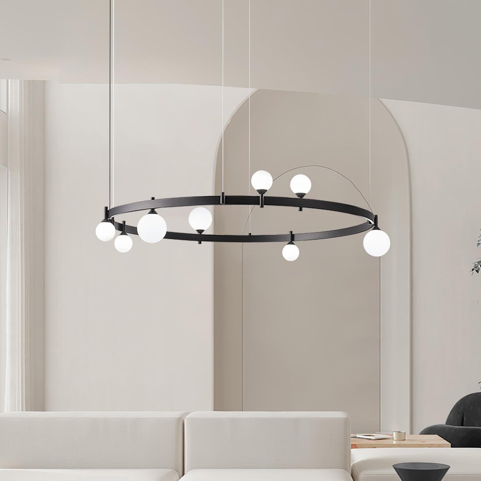 Modern Geometric Round Glass Chandelier Black and White Ceiling Light Fixture
