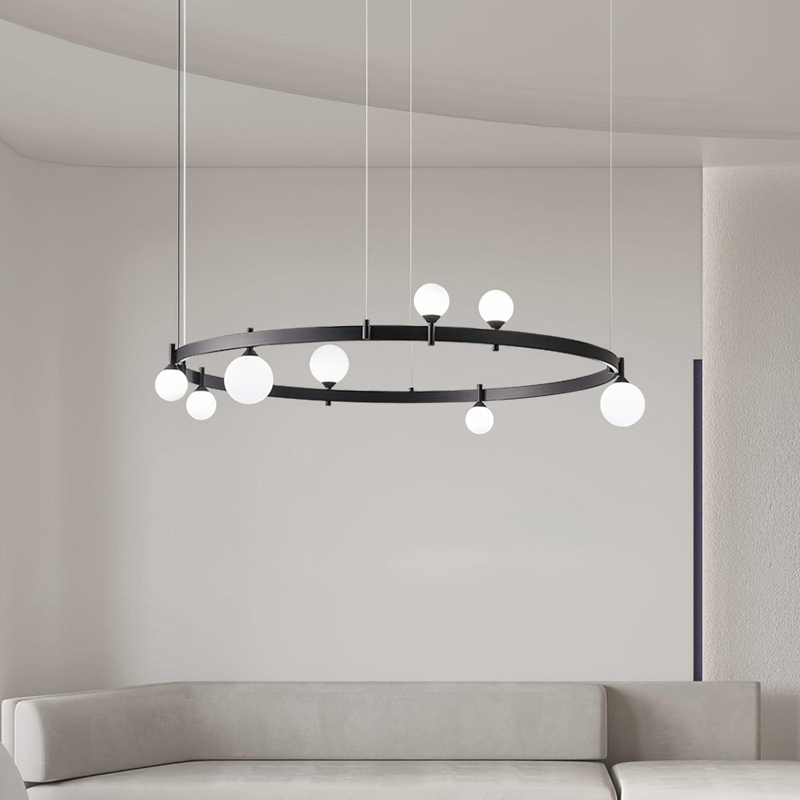 Modern Geometric Round Glass Chandelier Black and White Ceiling Light Fixture