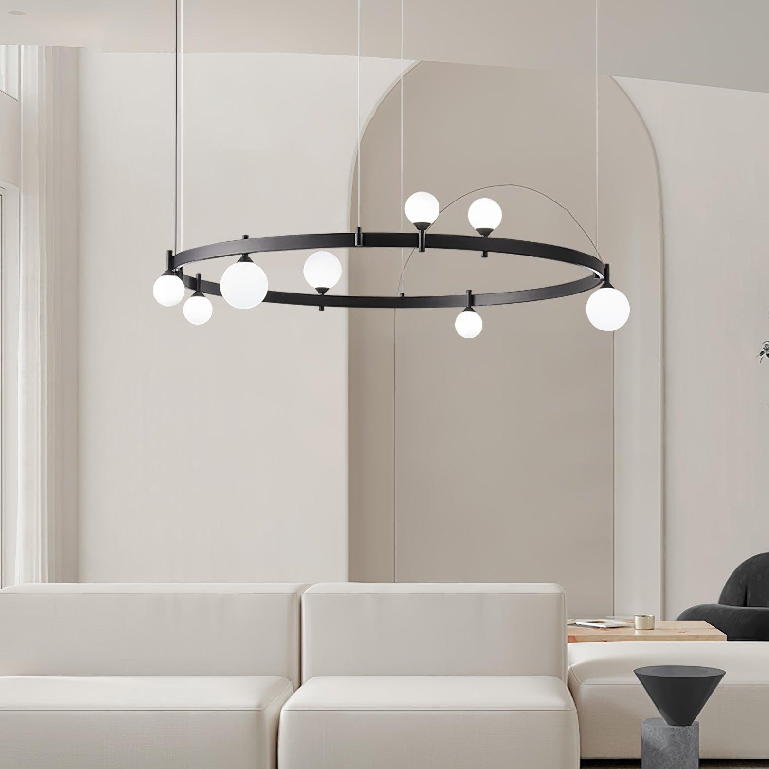 Modern Geometric Round Glass Chandelier Black and White Ceiling Light Fixture