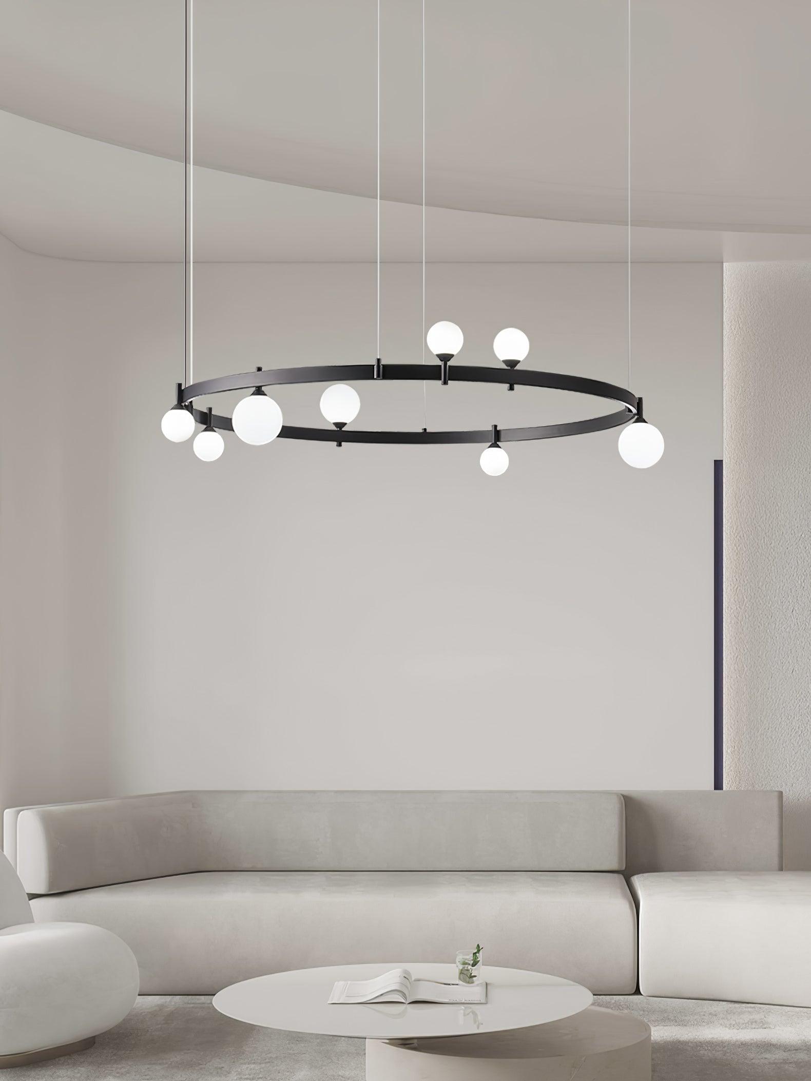 Modern Geometric Round Glass Chandelier Black and White Ceiling Light Fixture