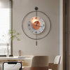 Modern Geometric Round LED Metal Wall Clock with Pendant Battery Powered Hanging Timepiece
