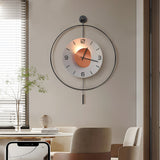 Modern Geometric Round LED Metal Wall Clock with Pendant Battery Powered Hanging Timepiece