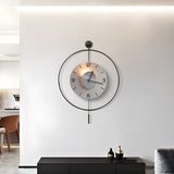 Modern Geometric Round LED Metal Wall Clock with Pendant Battery Powered Hanging Timepiece