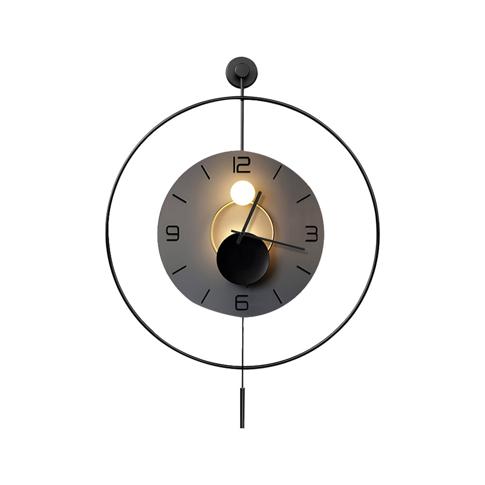 Modern Geometric Round LED Metal Wall Clock with Pendant Battery Powered Hanging Timepiece