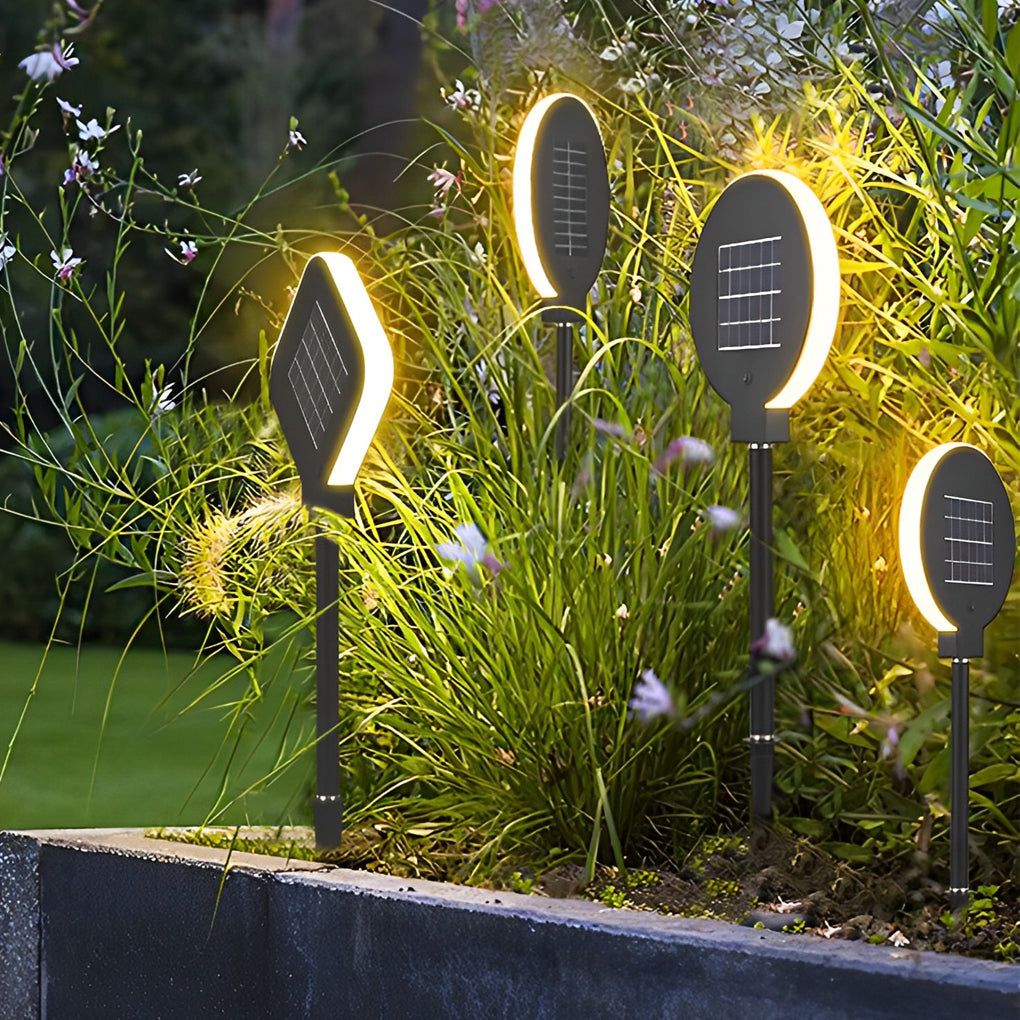 Modern Geometric Solar LED Outdoor Garden Pathway Lighting Waterproof Black Landscape Lamp