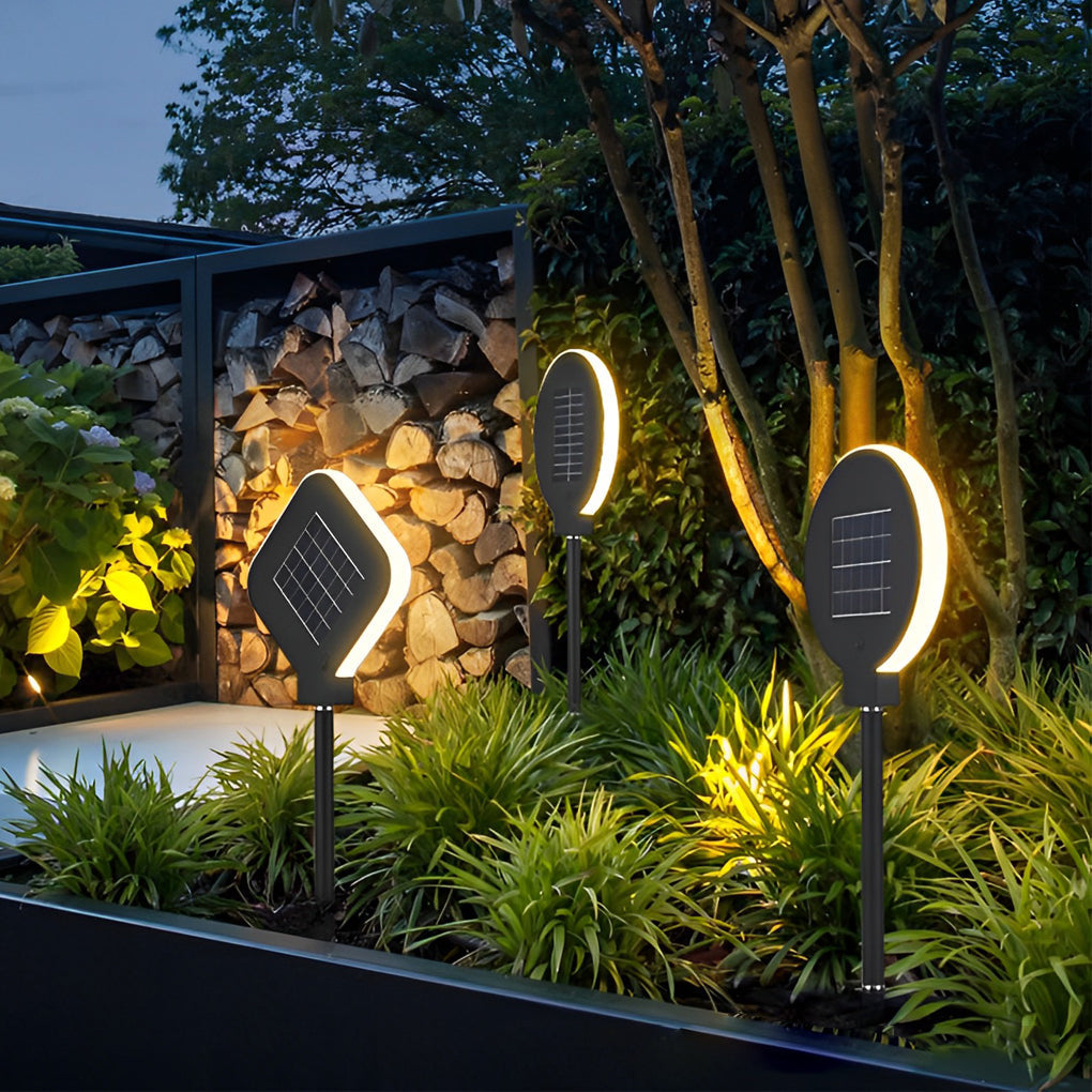 Modern Geometric Solar LED Outdoor Garden Pathway Lighting Waterproof Black Landscape Lamp