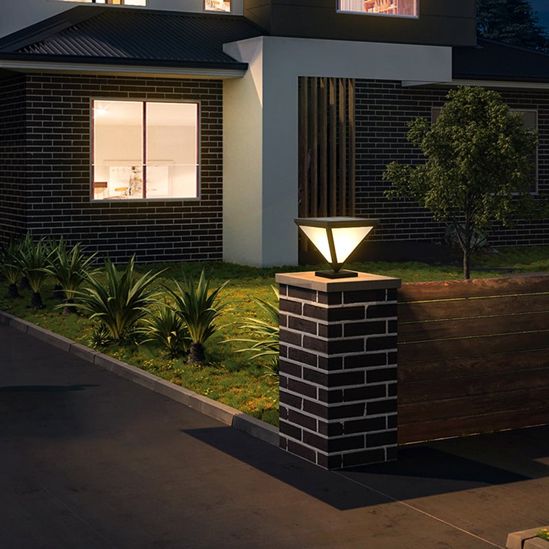 Modern Geometric Solar LED Post Light Waterproof Stainless Steel Outdoor Pathway Lamp