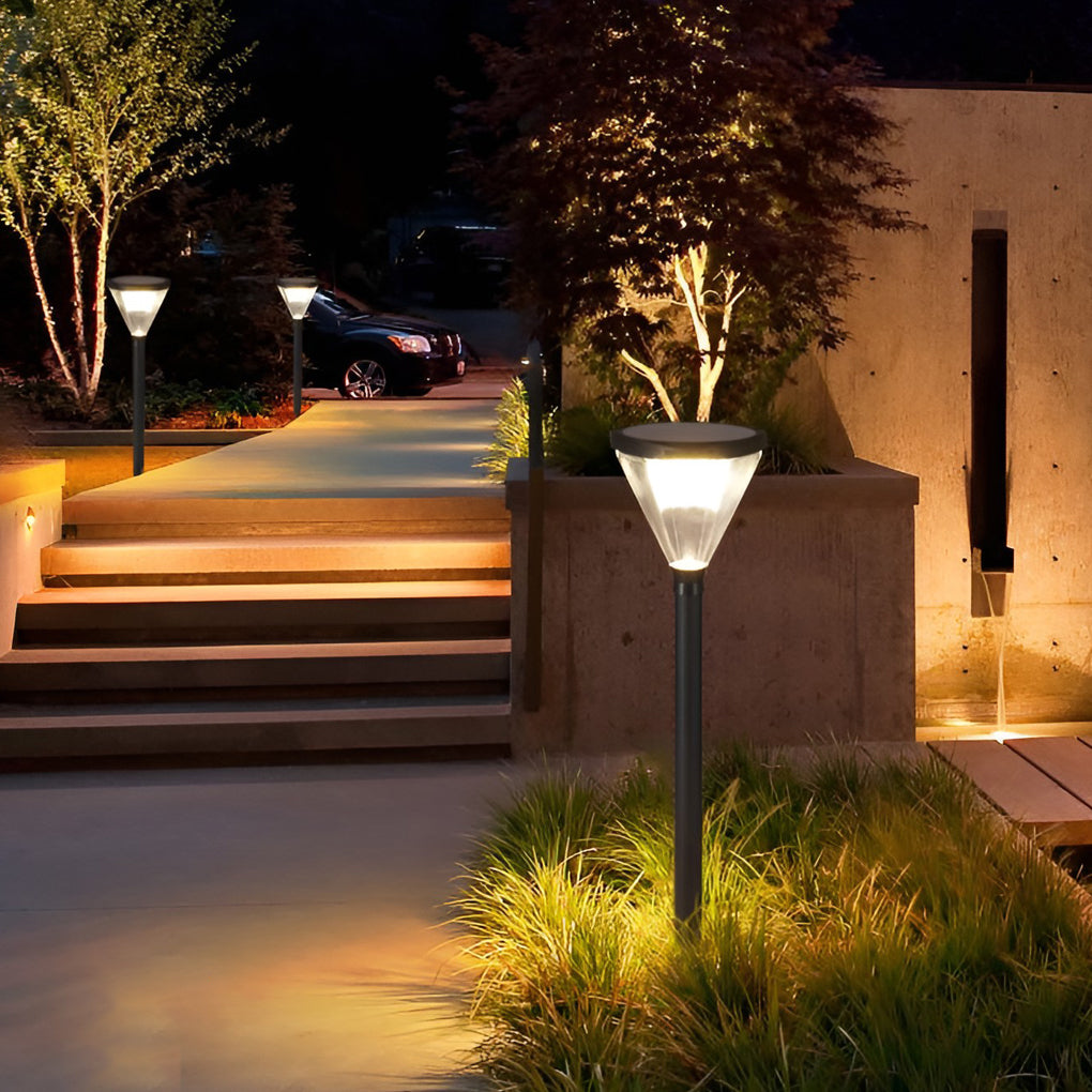 Modern Geometric Solar Powered Outdoor Pathway Post Lights Waterproof LED Garden Bollard Lamp