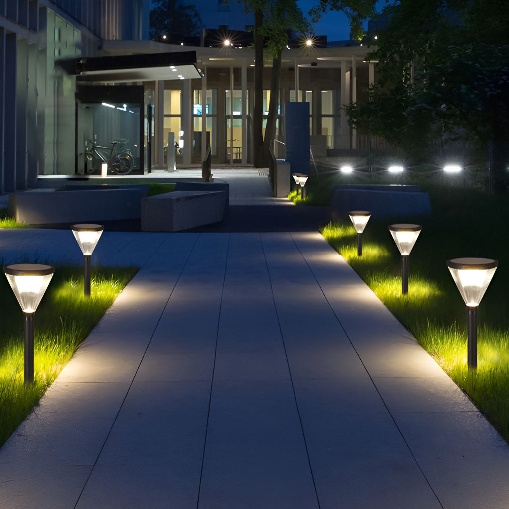 Modern Geometric Solar Powered Outdoor Pathway Post Lights Waterproof LED Garden Bollard Lamp