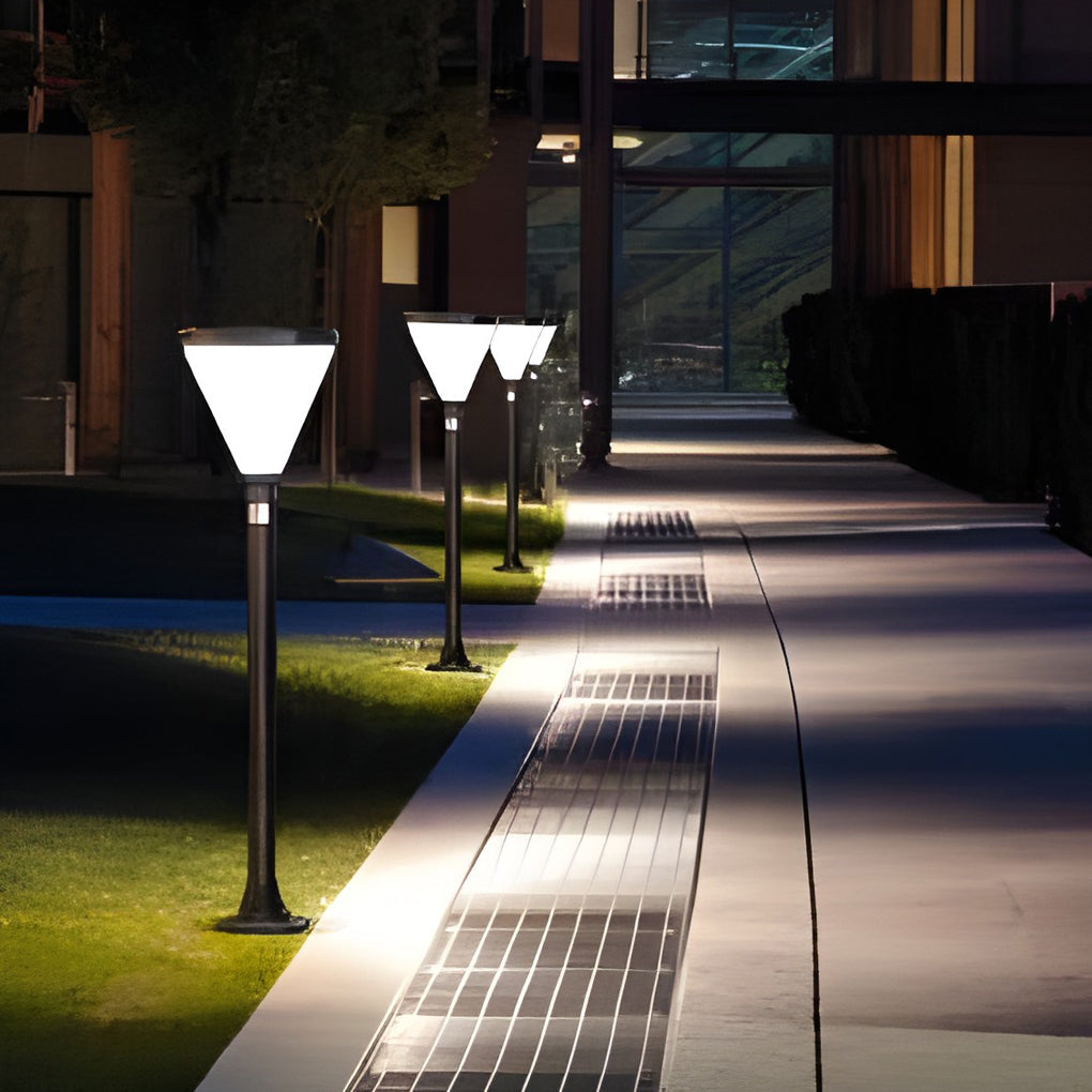 Modern Geometric Solar Powered Outdoor Pathway Post Lights Waterproof LED Garden Bollard Lamp