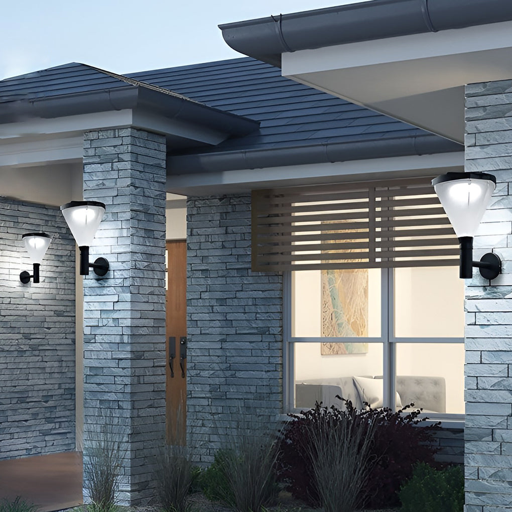 Modern Geometric Solar Powered Outdoor Wall Sconce Waterproof LED Porch Light for Garden Villa