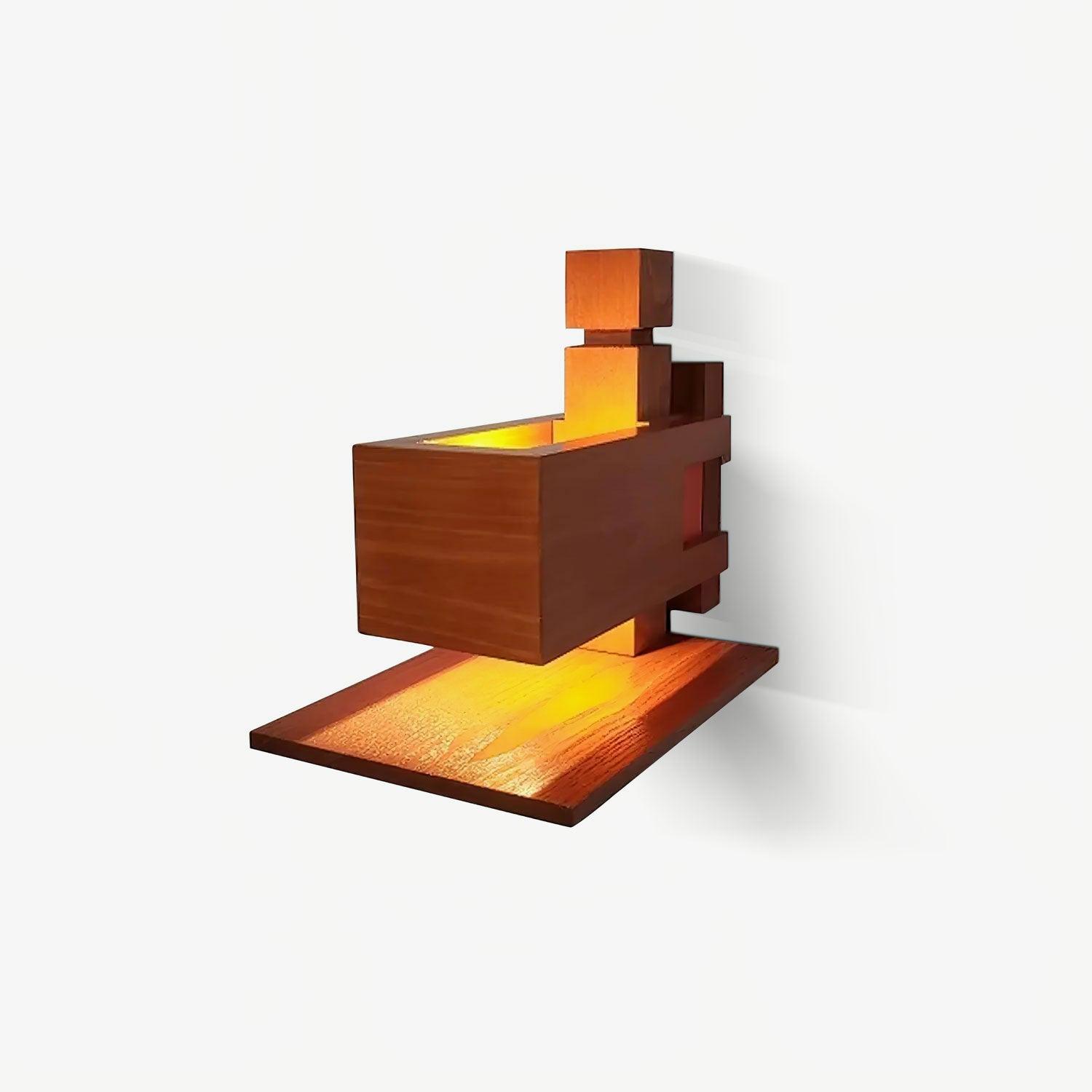Modern Geometric Solid Wood Wall Sconce LED Rectangular Tower Wall Lamp for Indoor Spaces