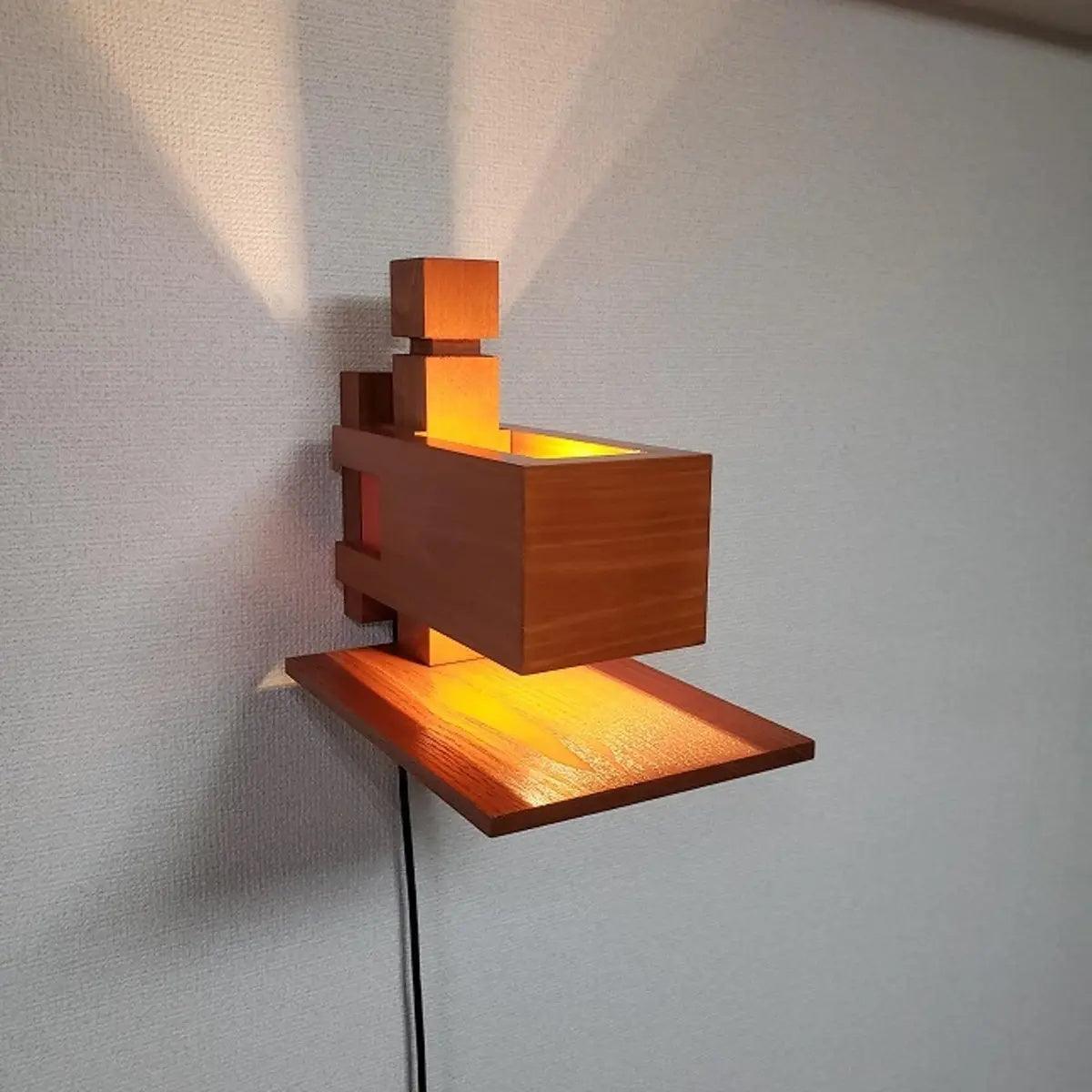 Modern Geometric Solid Wood Wall Sconce LED Rectangular Tower Wall Lamp for Indoor Spaces