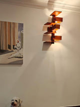 Modern Geometric Solid Wood Wall Sconce LED Rectangular Tower Wall Lamp for Indoor Spaces