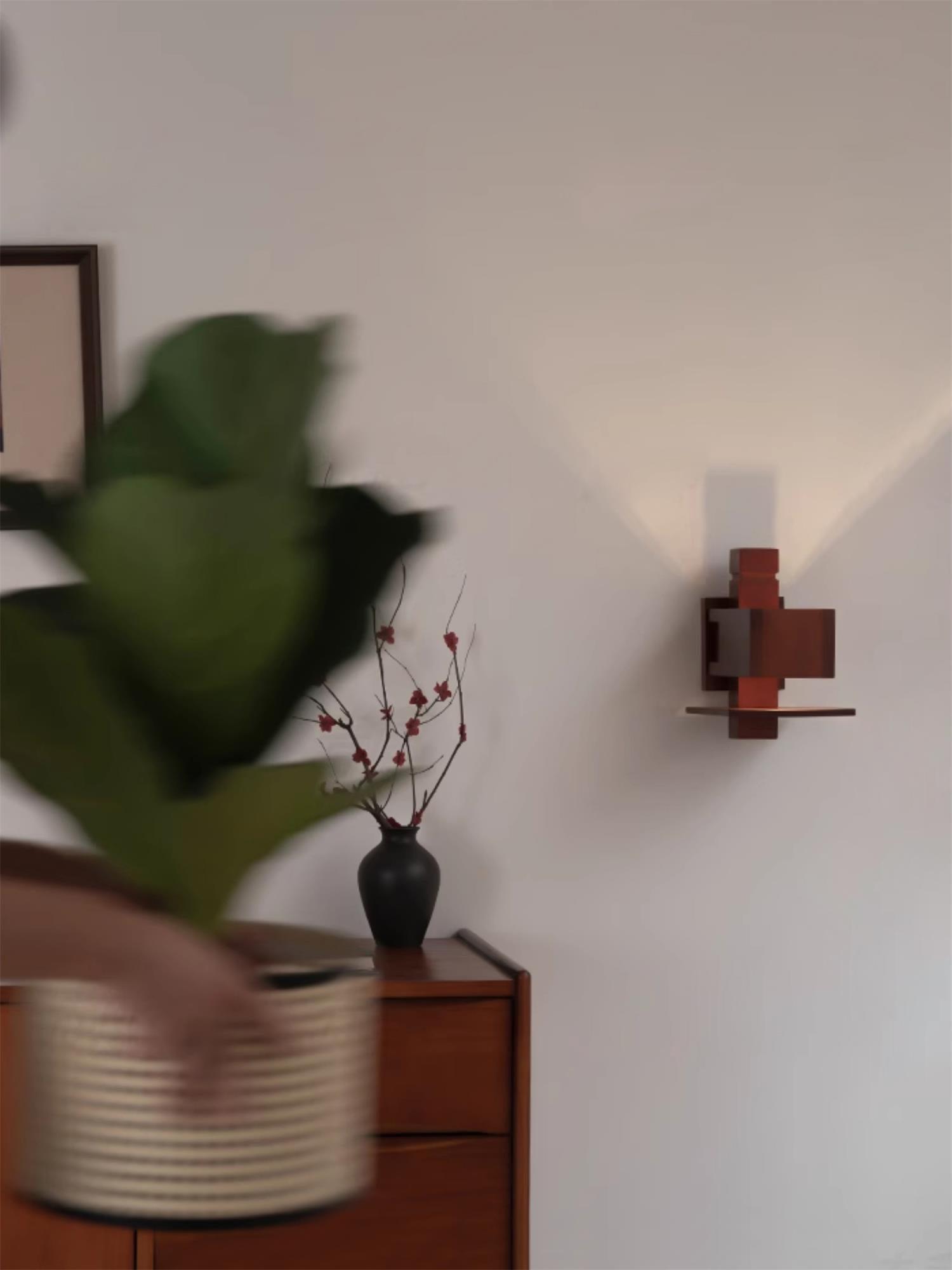 Modern Geometric Solid Wood Wall Sconce LED Rectangular Tower Wall Lamp for Indoor Spaces