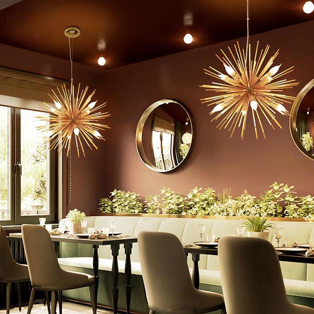 Modern Geometric Sputnik Chandelier Gold Chrome Fireworks LED Pendant Light for Dining Room
