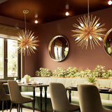 Modern Geometric Sputnik Chandelier Gold Chrome Fireworks LED Pendant Light for Dining Room