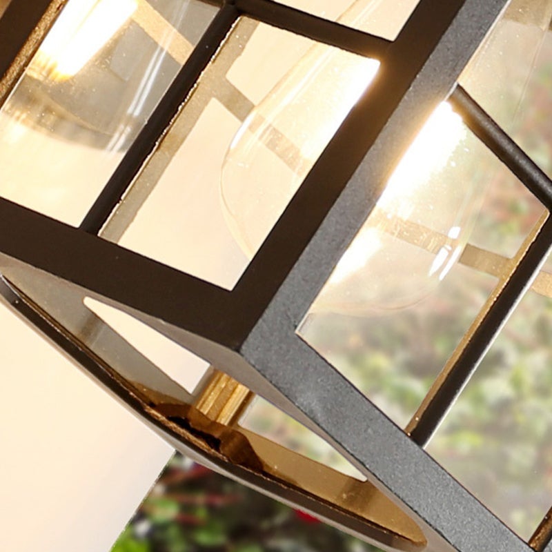 Modern Geometric Square Glass Outdoor Wall Lantern Waterproof Aluminum Exterior Light