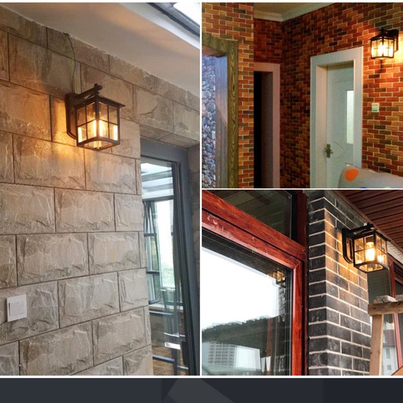 Modern Geometric Square Glass Outdoor Wall Lantern Waterproof Aluminum Exterior Light