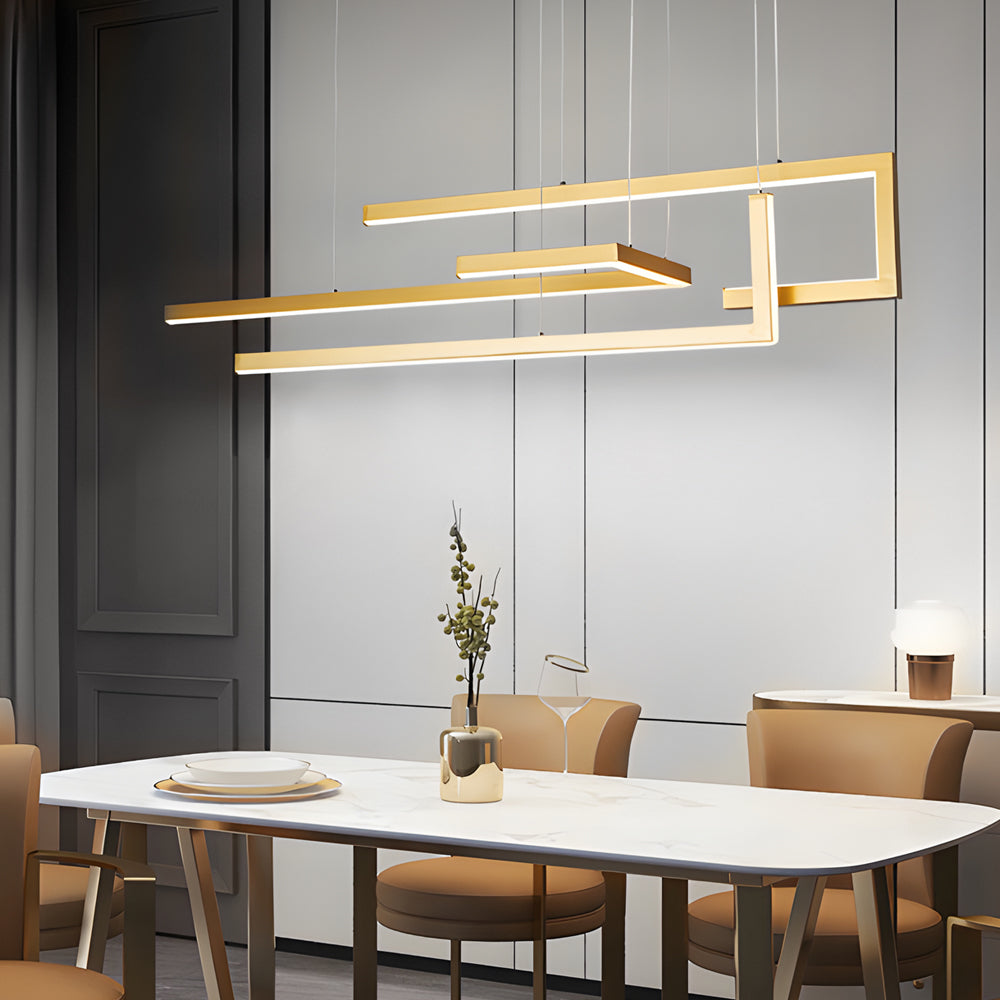 Modern Geometric Strip LED Chandelier Dimmable Nordic Dining Room Hanging Light Fixture