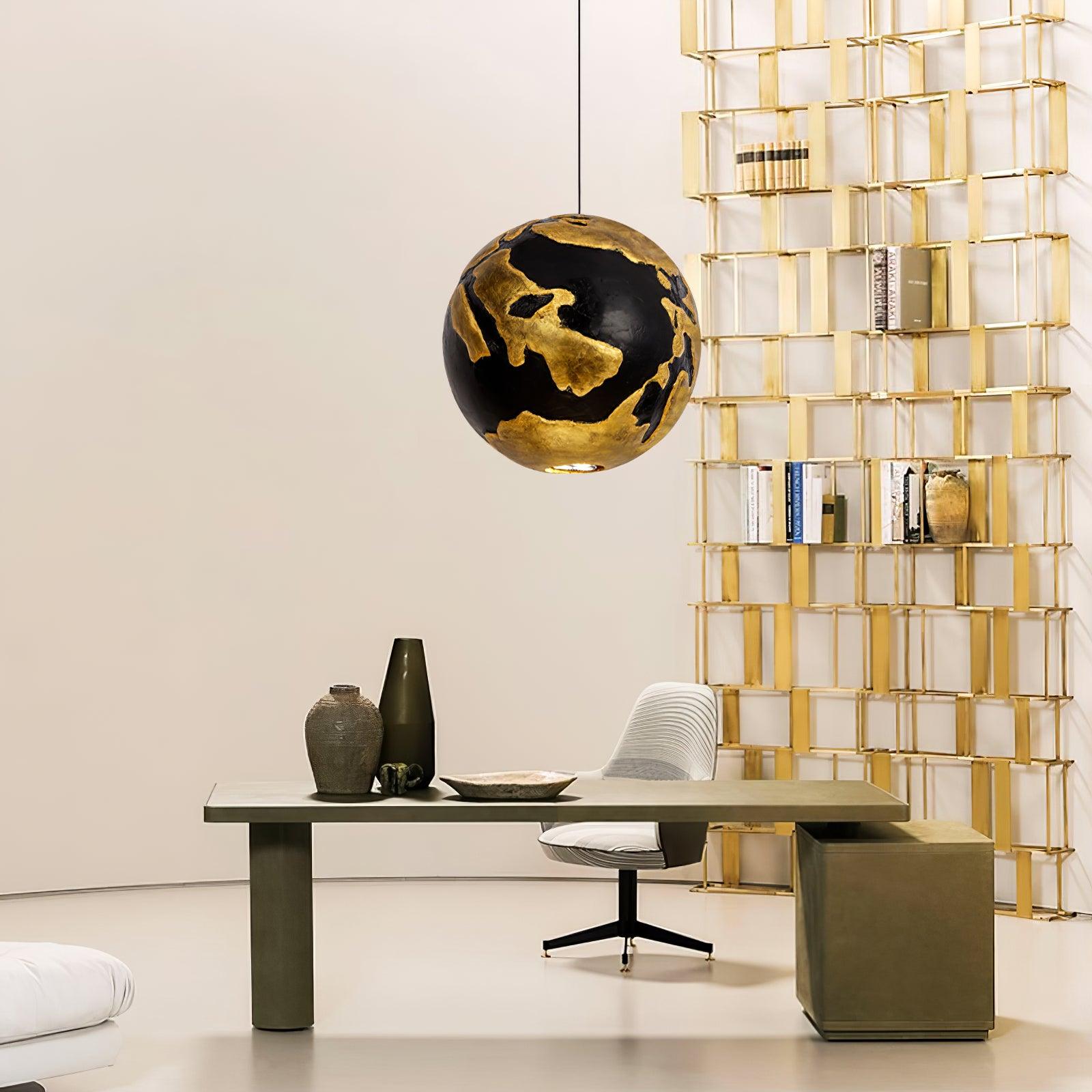 Modern Geometric Structure Pendant Light Black and Gold Foam Hanging Ceiling Lamp