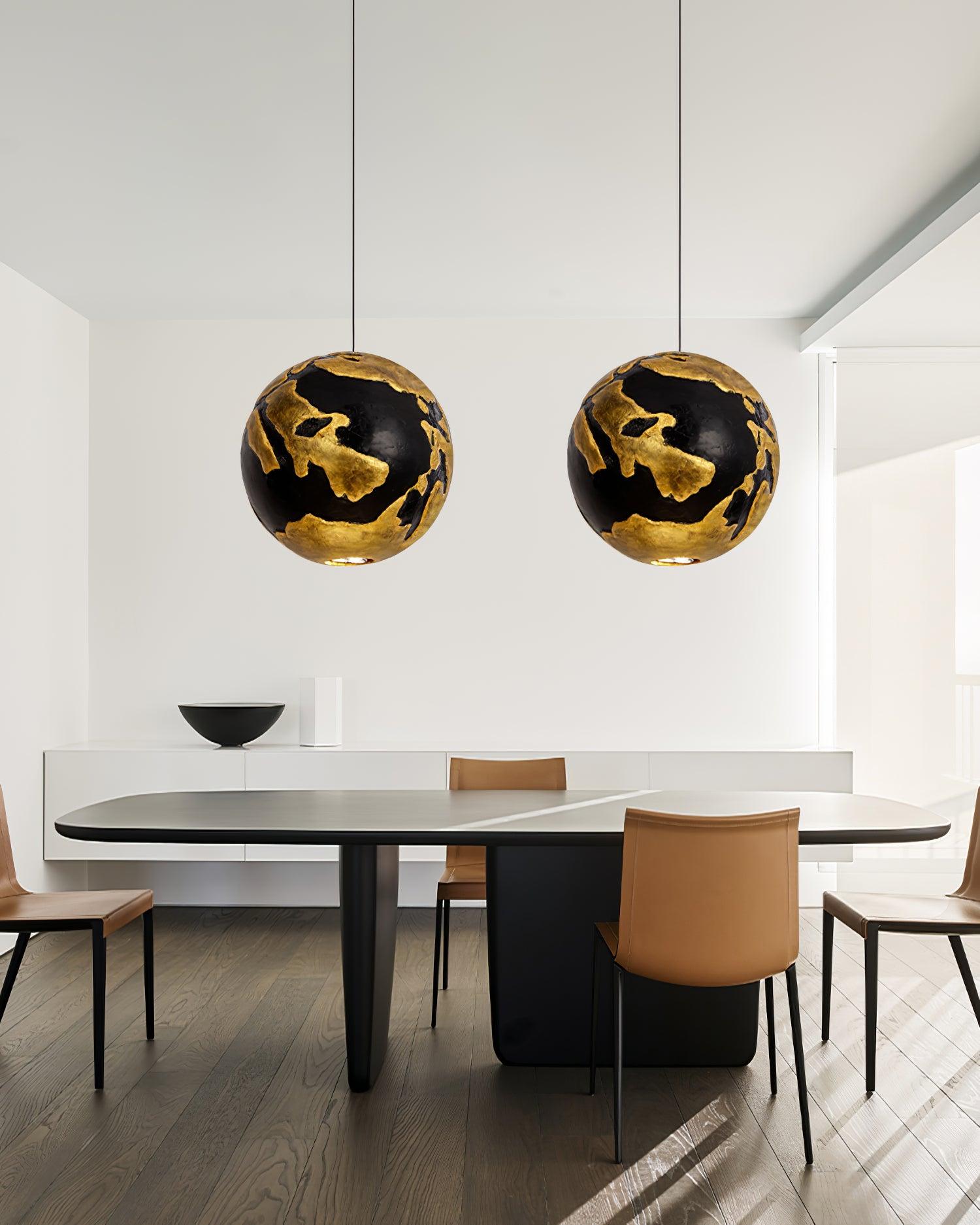 Modern Geometric Structure Pendant Light Black and Gold Foam Hanging Ceiling Lamp