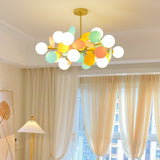Modern Geometric Tree Branch Chandelier with Frosted Glass Shades and Gold Finish