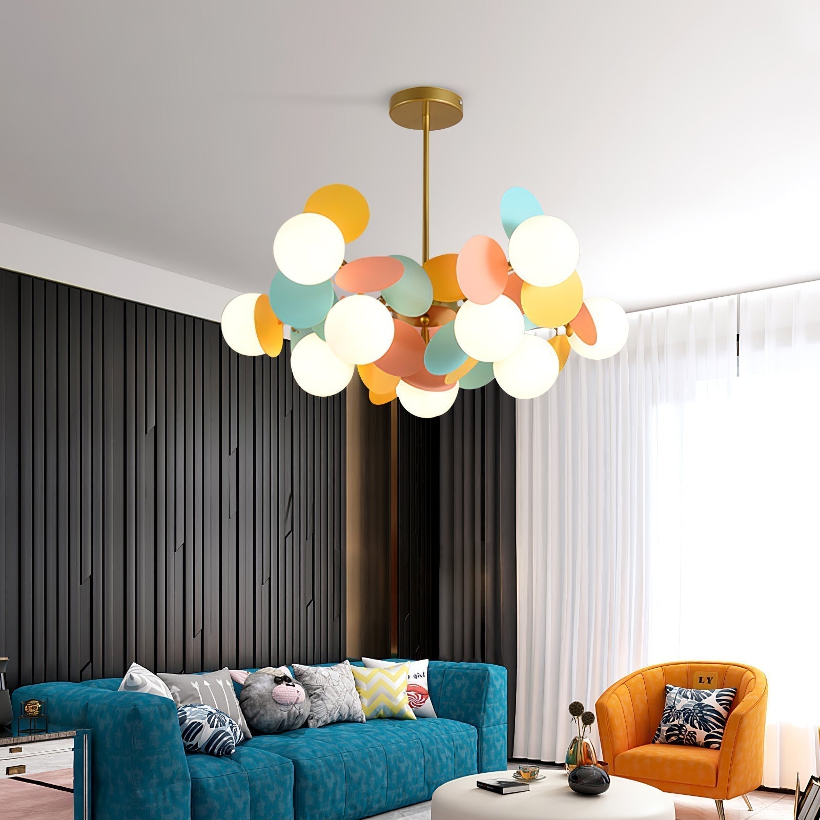 Modern Geometric Tree Branch Chandelier with Frosted Glass Shades and Gold Finish