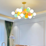 Modern Geometric Tree Branch Chandelier with Frosted Glass Shades and Gold Finish