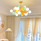 Modern Geometric Tree Branch Chandelier with Frosted Glass Shades and Gold Finish