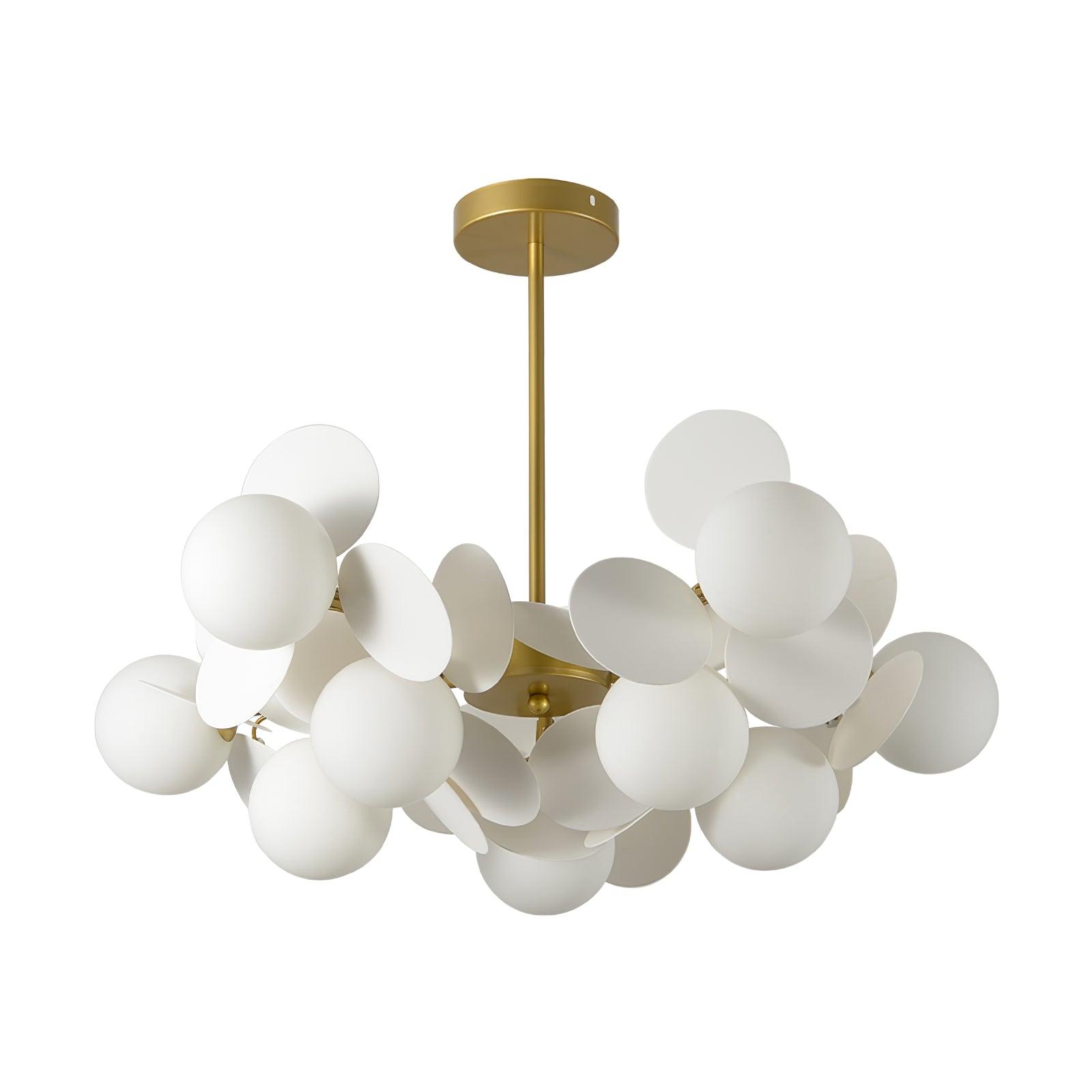 Modern Geometric Tree Branch Chandelier with Frosted Glass Shades and Gold Finish