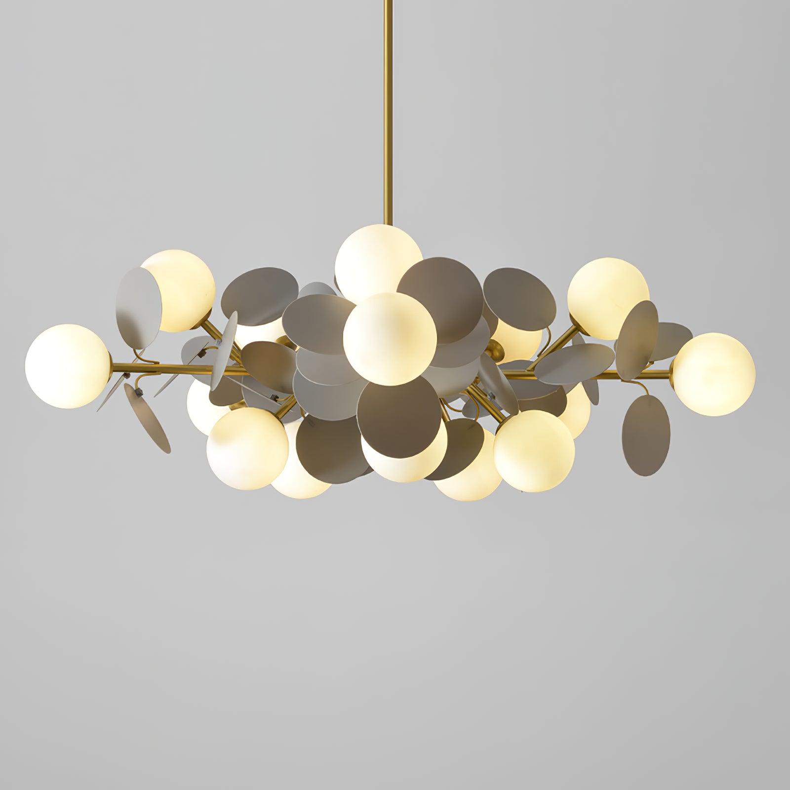 Modern Geometric Tree Branch Chandelier with Frosted Glass Shades and Gold Finish