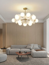 Modern Geometric Tree Branch Chandelier with Frosted Glass Shades and Gold Finish