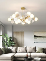 Modern Geometric Tree Branch Chandelier with Frosted Glass Shades and Gold Finish