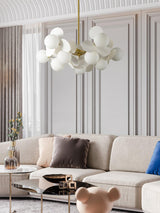 Modern Geometric Tree Branch Chandelier with Frosted Glass Shades and Gold Finish