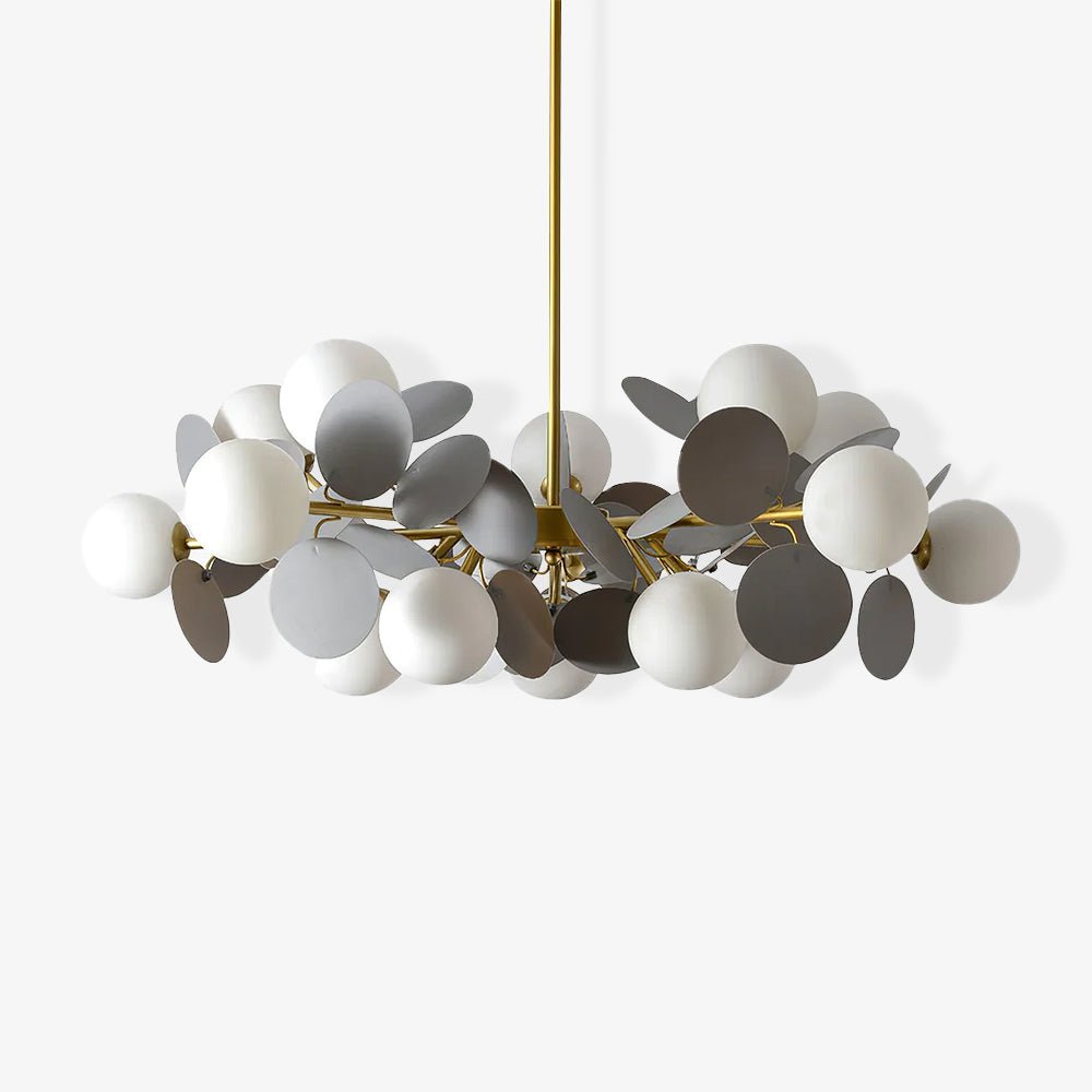 Modern Geometric Tree Branch Chandelier with Frosted Glass Shades and Gold Finish