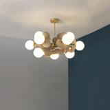 Modern Geometric Tree Branch Chandelier with Frosted Glass Shades and Gold Finish