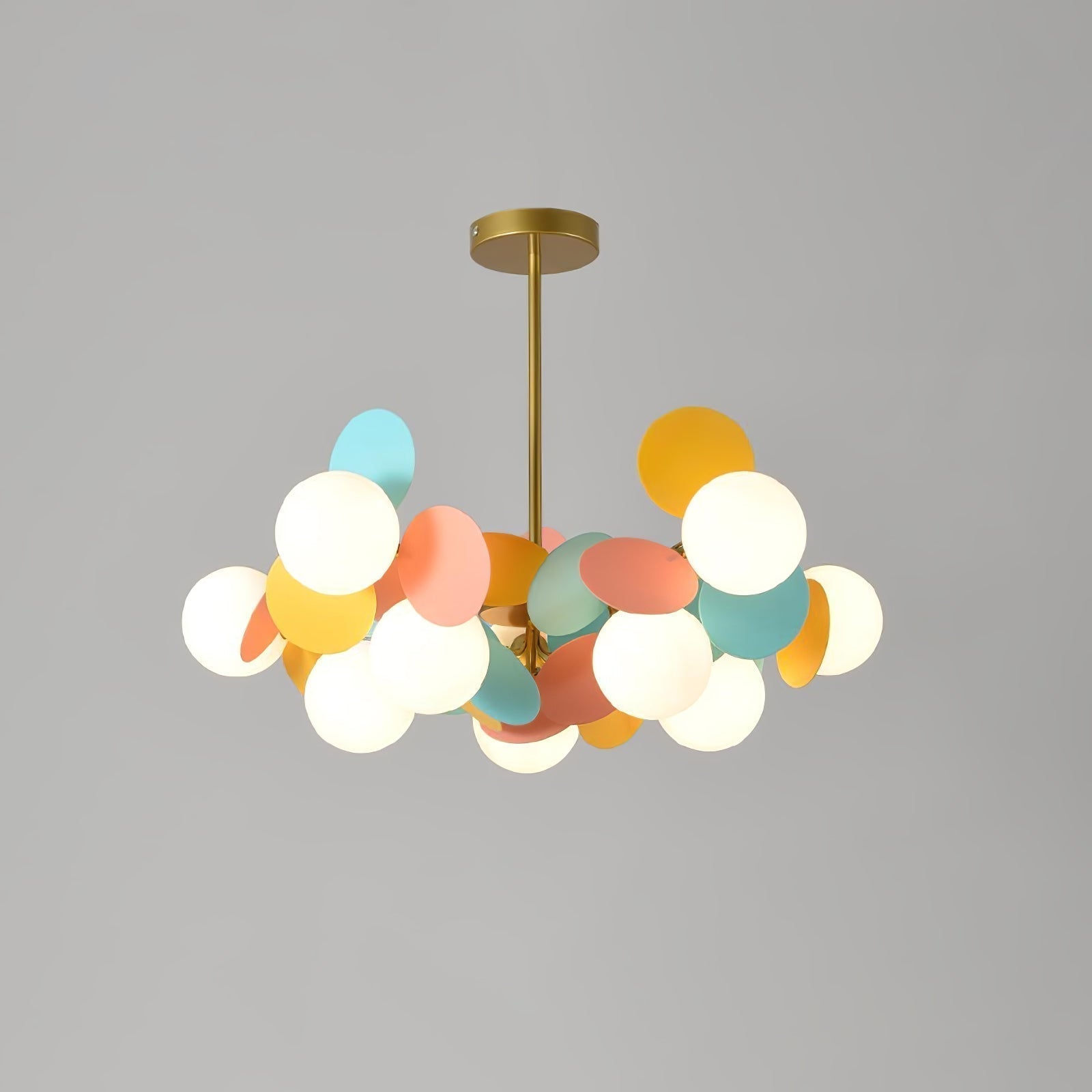 Modern Geometric Tree Branch Chandelier with Frosted Glass Shades and Gold Finish