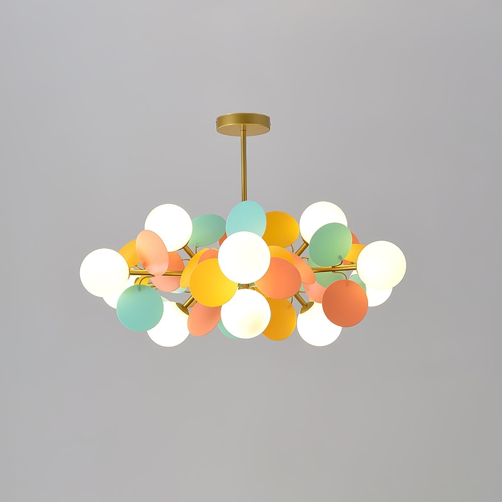 Modern Geometric Tree Branch Chandelier with Frosted Glass Shades and Gold Finish