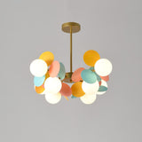 Modern Geometric Tree Branch Chandelier with Frosted Glass Shades and Gold Finish