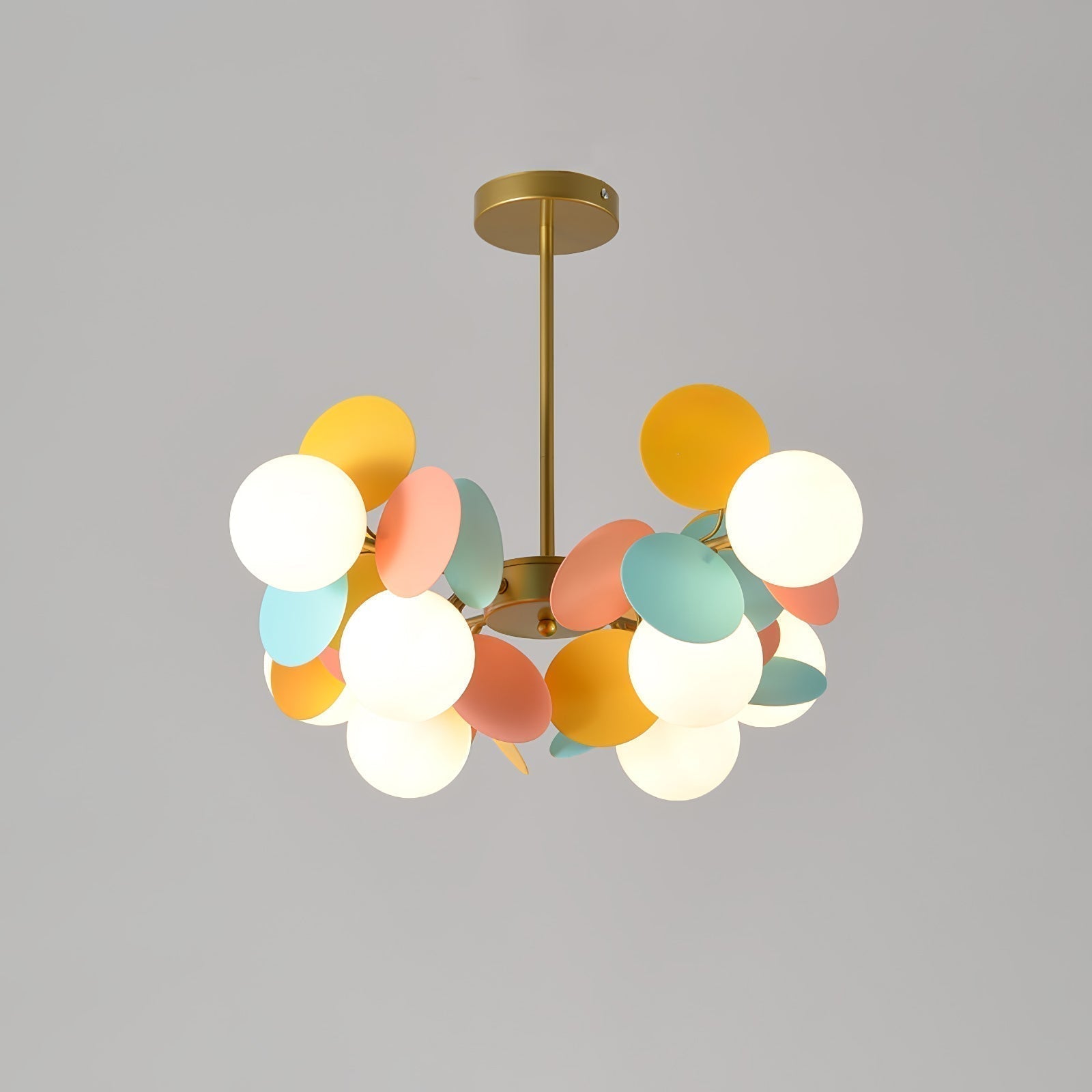 Modern Geometric Tree Branch Chandelier with Frosted Glass Shades and Gold Finish