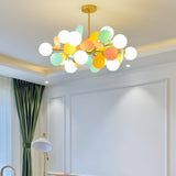 Modern Geometric Tree Branch Chandelier with Frosted Glass Shades and Gold Finish