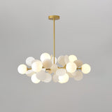 Modern Geometric Tree Branch Chandelier with Frosted Glass Shades and Gold Finish