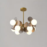 Modern Geometric Tree Branch Chandelier with Frosted Glass Shades and Gold Finish