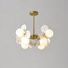 Modern Geometric Tree Branch Chandelier with Frosted Glass Shades and Gold Finish