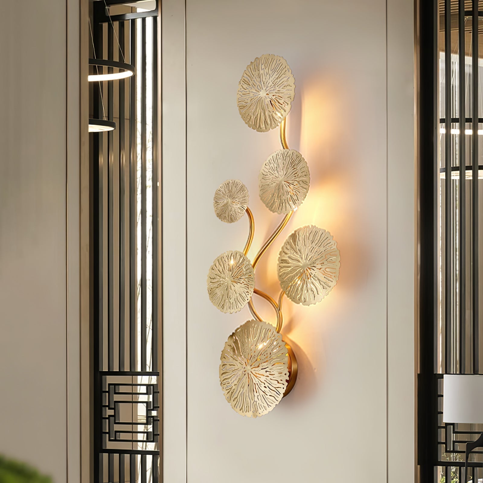 Modern Gilded Lotus Leaf Wall Sconce Artistic Golden Stainless Steel LED Lighting Fixture