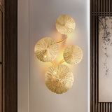 Modern Gilded Lotus Leaf Wall Sconce Artistic Golden Stainless Steel LED Lighting Fixture